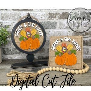ADD ON Tabletop Farmhouse Drop in Interchangeable Insert, Turkey Pumpkin - Give Thanks, Pumpkin Turkey Tabletop Sign ***Digital File Only