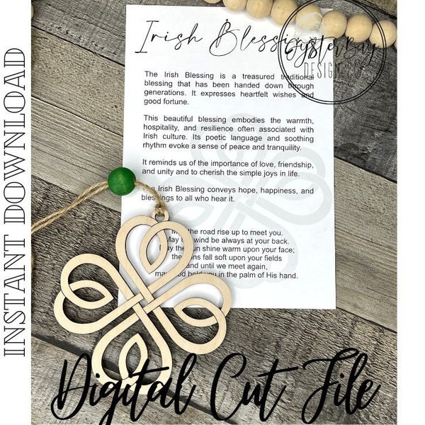 Irish Blessing Four Leaf Clover - Celtic Knot Ornament, Blessings Story Card, Car Charm, Irish Blessing Story Ornaments***Digital File Only