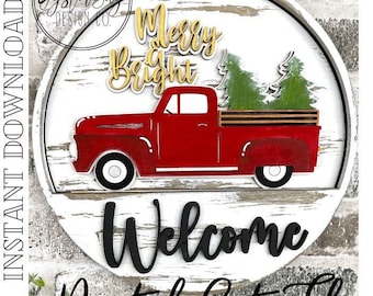 Add-On Insert for 10.50" Interchangeable Door Hanger/Interior Sign, Red Truck Christmas Tree, Christmas Decor SVG ***Digital File only