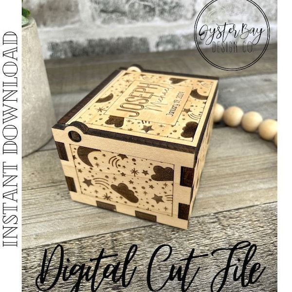 Mini Music Box - Moon and Stars, Nursery Music Box, Music Box for Laser Cutting, Music Gifts, Music box, SVG for Box only**Digital File Only