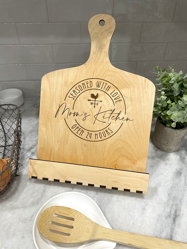 Cutting Board Cookbook Holder Mom's Kitchen Cookbook Etsy