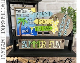 Summer Tiered Tray SVG – Beach Theme, Wagon/Crate Inserts (Digital File)