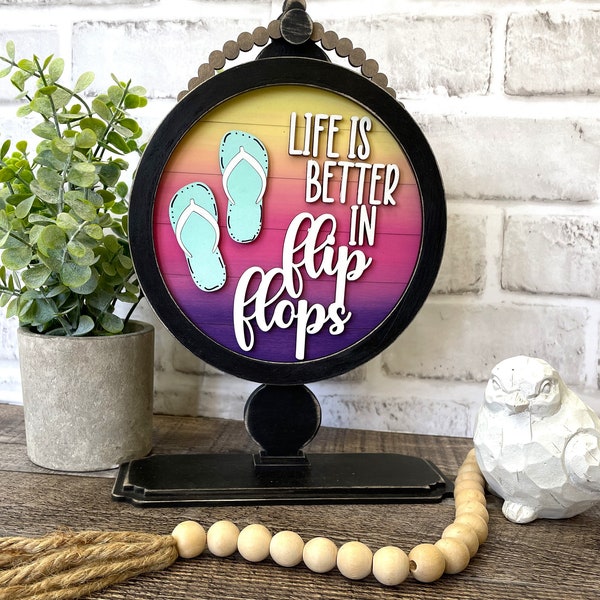 ADD ON Tabletop Farmhouse Drop in Interchangeable Insert, Flip Flops, Beach Interchangeable Sign, Round Tabletop Sign*Digital File Only