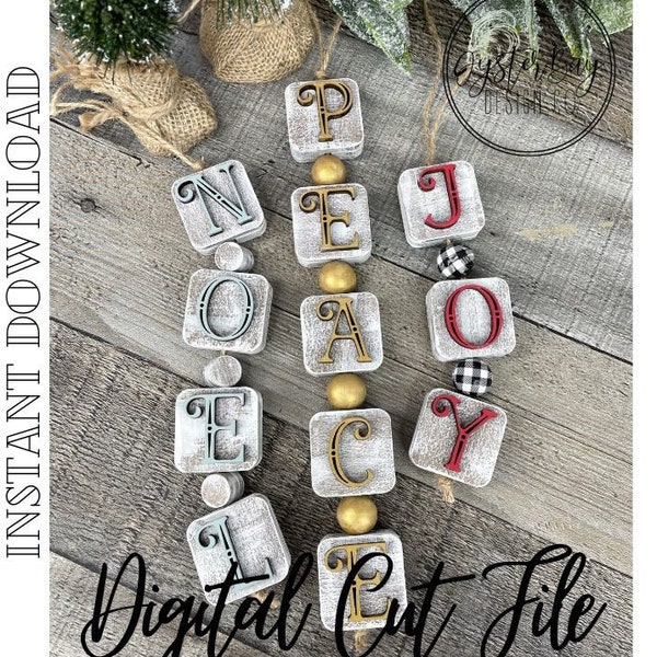 Block Christmas Ornaments - Letter Blocks and Beads, 2 Style blocks Included, Block Style Ornament, Christmas Ornaments ***Digital File Only