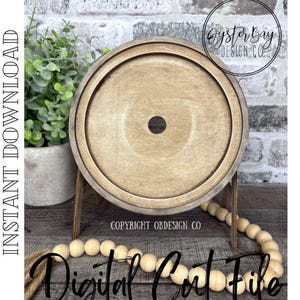 May include: A wooden, circular tray with a central hole, supported by small legs. The tray has a light brown finish and is surrounded by a wooden bead garland. Text on the image reads "INSTANT DOWNLOAD" and "Digital Cut File".
