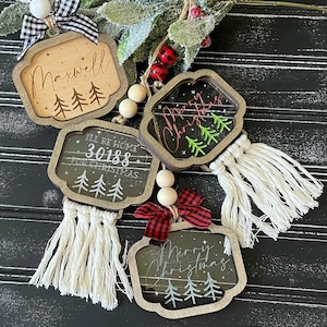 Zip Code and Name Ornaments - 2 or 3 layers Acrylic and Macrame Options, Vintage Christmas, Christmas Ornaments, ***Digital File Only