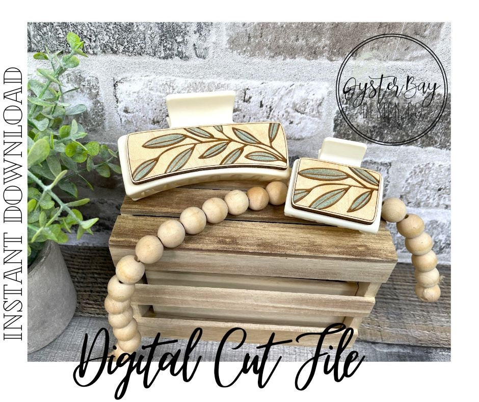 Olive Leaves Hair Clip SVG - Engraved Hair Clip SVG, Include Both Large ...