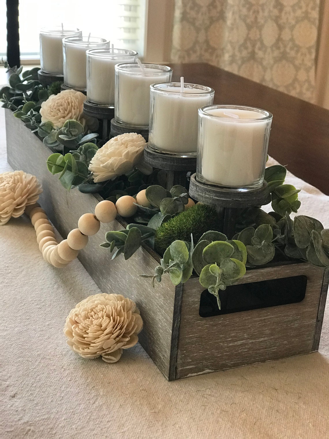 Rustic Farmhouse 6 Votive Candle Holder Centerpiece Candle Etsy