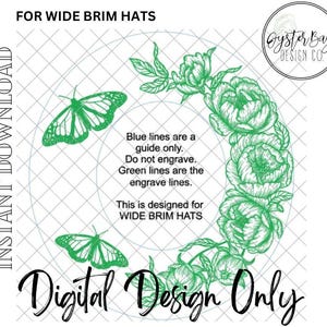 Peonies and Butterflies Wide Brim Hat Design - Digital Design ONLY for Laser Engraving of Wide Brim Hats-Floral Design for Hat Burning