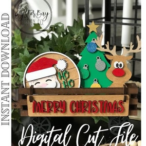 Add on for Interchangeable Wagon/Crate Shelf Sitter - Santa-Tree-Reindeer, Standing Interchangeable Wagon/Crate Digital File Only, Glowforge