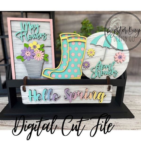 Add on for Interchangeable Wagon/Crate/Raised Shelf Sitter - Spring Showers SVG, Spring Tiered Tray, Wagon/Crate Digital File Only