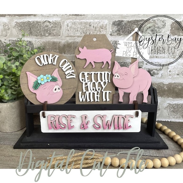 Add on for Interchangeable Wagon/Crate/Raised Shelf Sitter - Pig Insert SVG, Pig Tiered Tray Decor, Pig SVG Wagon/Crate Digital File Only