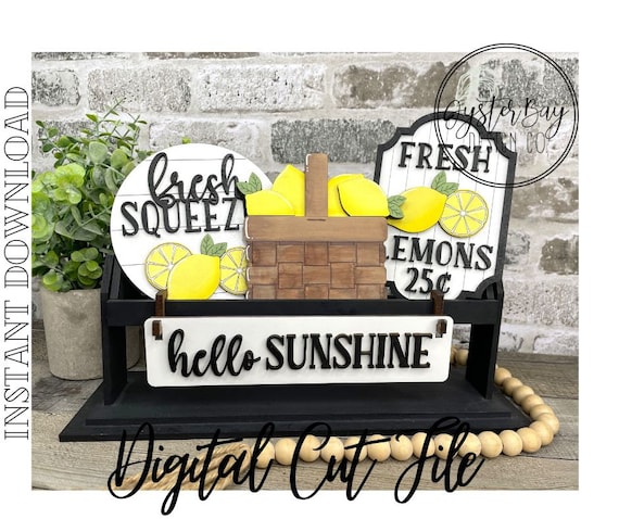 Add-on für austauschbare Wagon / Crate / Erhöhte Regalsitzer, Hello Sunshine, Zitronenkorb, Frische Zitronen Tiered Tablett ** Nur digitale Datei