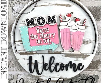 Add-On Insert for 10.50" Interchangeable Door Hanger/Interior Sign, Boppin' Mamas Sign SVG, 50's Mother's Day Sign ***Digital File only***