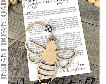 The Harmonious Hive Bee Ornament, Bee Ornaments SVG, Car Charm, Co-Worker Gift, My Hive Gift, Story Ornaments ***Digital File Only