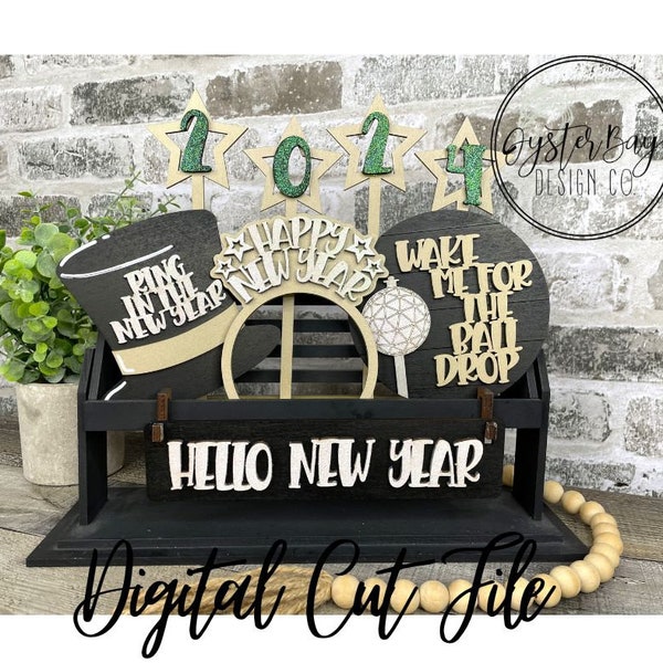 Add on for Interchangeable Wagon/Crate Shelf Sitter - Hello New Year, Ring in the New Year Interchangeable Wagon/Crate **Digital File Only