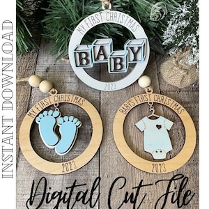 Dangle Ornament - Baby Pack, My First Christmas, Baby&#39;s First Christmas, Onesie, Baby Feet, 2023 and No Date included ***Digital File Only