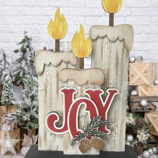 Kerzenregal Sitter, Weihnachtskerze SVG, Joy Candle Shelf Sitter. Rustikales Bauernhaus Weihnachten, Flur/Mantel Deko, NUR DIGITAL Files