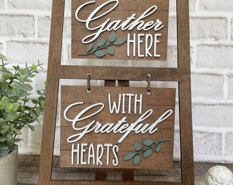 Inserto per Ladder Farmhouse Segno intercambiabile, Raccogli qui Grateful Hearts Ladder Hanging Sign Digital File Only, Glowforge