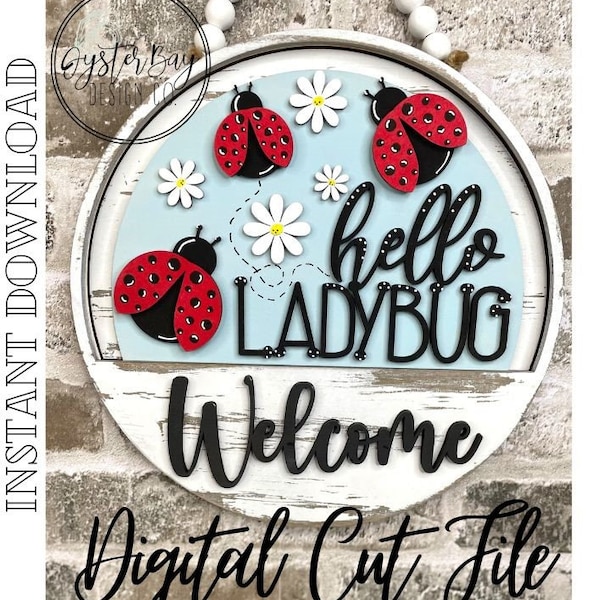 Add-On Insert for 10.50" Interchangeable Door Hanger/Interior Sign, Hello Ladybug Insert, Ladybug Sign SVG, Ladybug SVG *Digital File only*