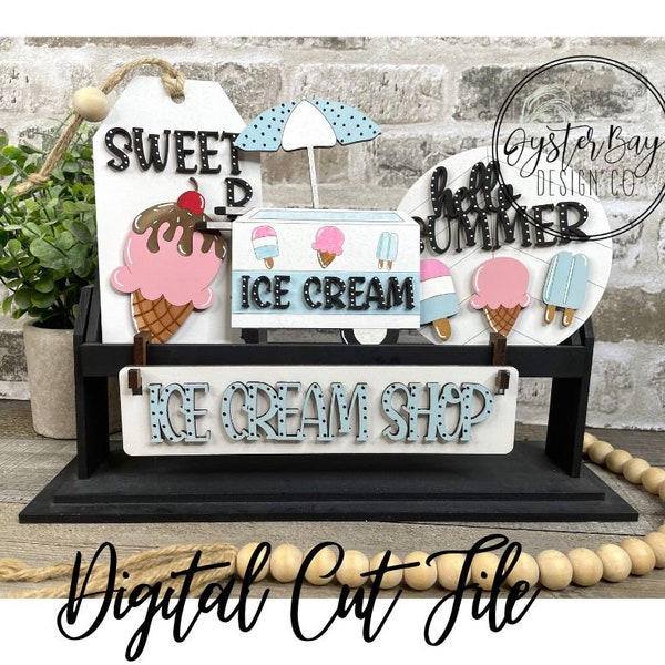 Add on for Interchangeable Wagon/Crate/Raised Shelf Sitter - Ice Cream Tiered Tray, Ice Cream SVG, Summer/Ice Cream Decor *Digital File Only