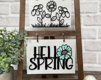 Bauernhaus Leiter Schild Einsatz, Hello Spring & Blumen, Glowforge Datei (Digitaler Download)