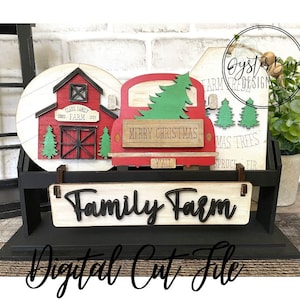 Red Truck Christmas Tiered Tray Insert SVG, Farmhouse Christmas Insert SVG, Wagon Insert SVG **Digital File Only