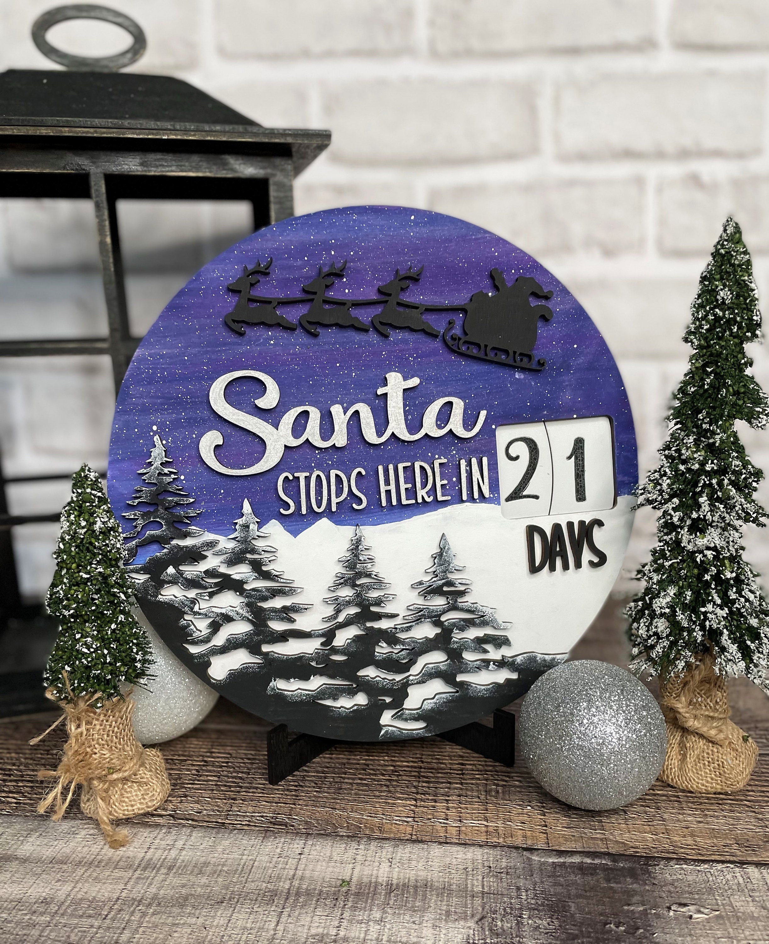 Santa Stops Hier Countdown-Kalender, Countdown-Kalender, Weihnachts-Adventskalender, rustikale Weihnachten !!