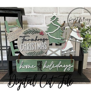 Add on for Interchangeable Wagon/Crate/Raised Shelf Sitter - Farmhouse Christmas Tiered Tray, Merry Christmas Wagon/Crate Digital File Only