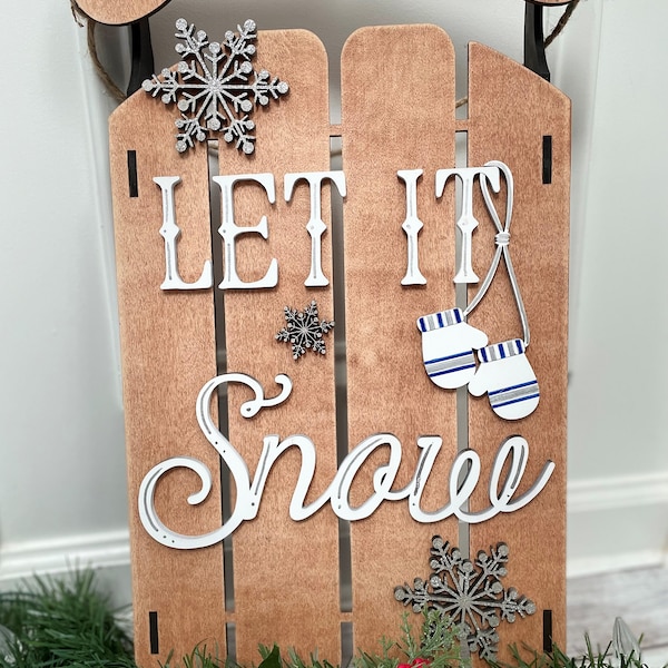 Sled Door Hanger, Let it Snow Sled, Door Decorations, Laser Cut File, Door Hanger SVG, Digital File only