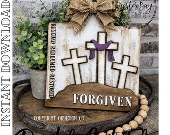 Forgiven Easter Cross SVG, Faux Cutting Board Design (Digital File)