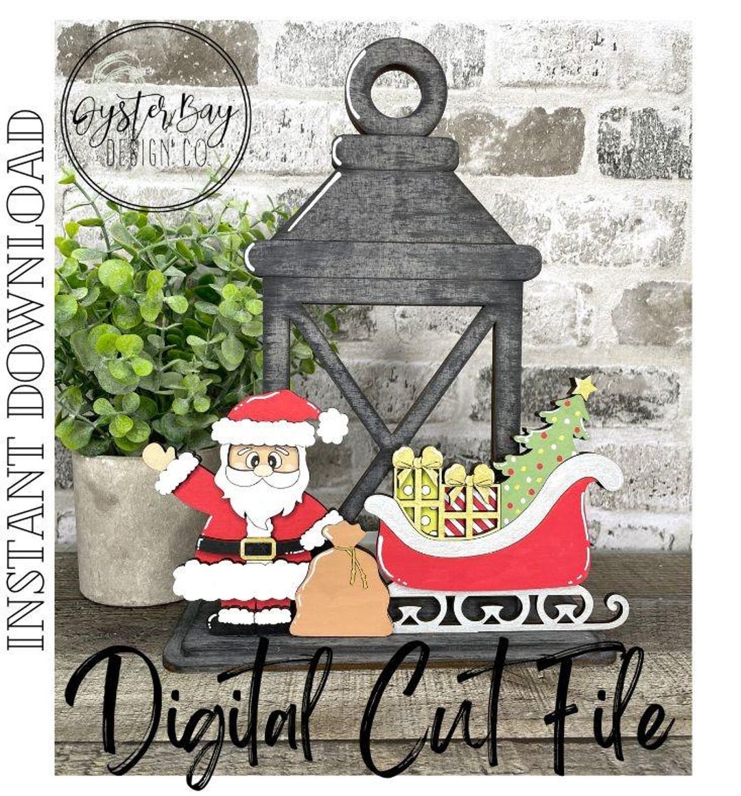 Santa Insert Santa and Sleigh Lantern Insert, Santa's Sleigh Christmas Lantern ...