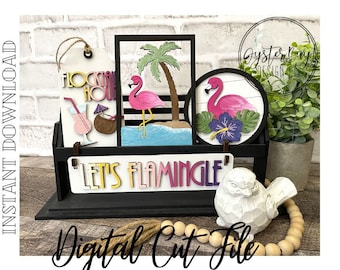 Add on for Interchangeable Wagon/Crate/Raised Shelf Sitter- Flamingo Tiered Tray, Flocking Fabulous, Flamingo Theme SVG**Digital File Only