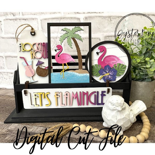 Add on for Interchangeable Wagon/Crate/Raised Shelf Sitter- Flamingo Tiered Tray, Flocking Fabulous, Flamingo Theme SVG**Digital File Only