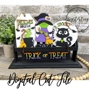 Add on for Interchangeable Wagon/Crate/Raised Shelf Sitter - Gnome Witch Tiered Tray, Black Cat, Halloween Tiered Tray **Digital File Only