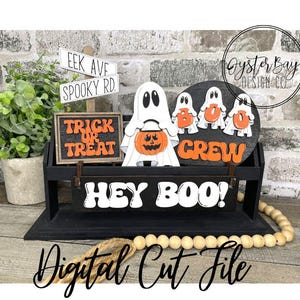 Hey Boo Tiered Tray Insert, Ghost Tiered Tray Insert, Boo Crew Insert SVG, Wagon Insert SVG **Digital File Only image 1