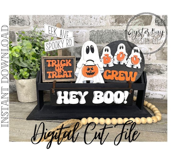 Hey Boo Tiered Tray Insert, Ghost Tiered Tray Insert, Boo Crew Insert SVG, Wagon Insert SVG **Digital File Only