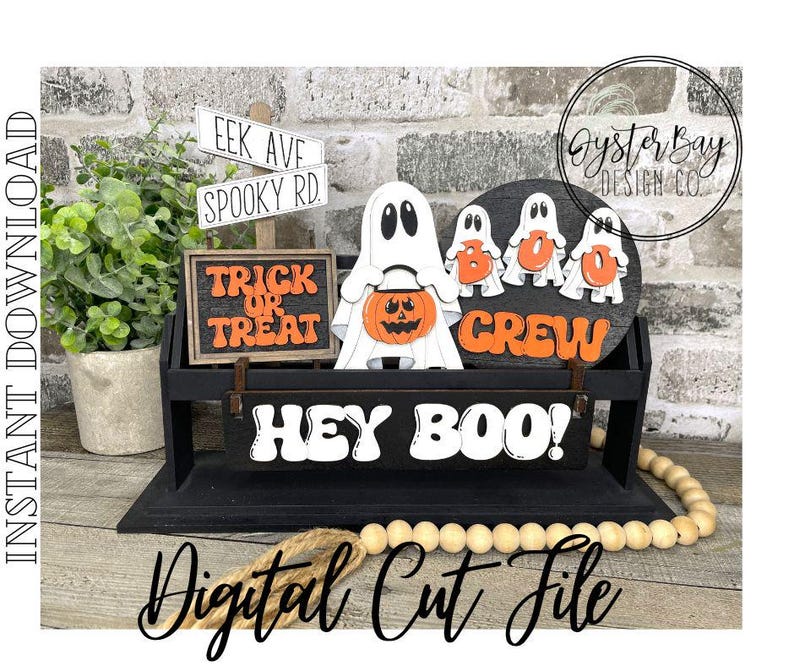 Hey Boo Tiered Tray Insert, Ghost Tiered Tray Insert, Boo Crew Insert SVG, Wagon Insert SVG **Digital File Only image 1