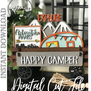 Complemento para carrinho intercambiável/caixa Shelf Sitter - Camping, carrinho intercambiável/caixa em pé, arquivo digital somente, Glowforge