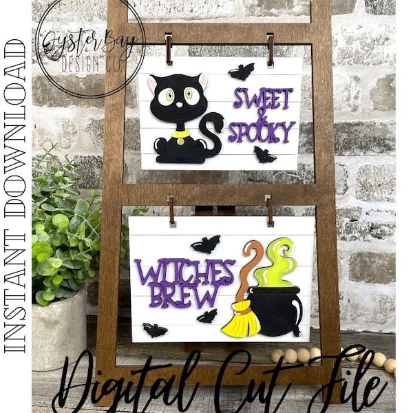 Insert for Ladder Farmhouse Interchangeable Sign, Black Cat Halloween, Witches Brew Sign Interchangeable Hanging Sign ***Digital File Only