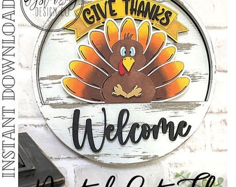 Add-On Insert for 10.50" Interchangeable Door Hanger/Interior Sign, Give Thanks, Turkey Day SVG, Digital File only