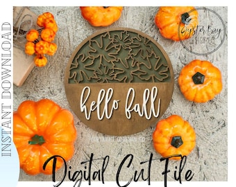 Hello Fall Leaves Door Hanger SVG: 10.5" Laser Cut File (Digital File Only)