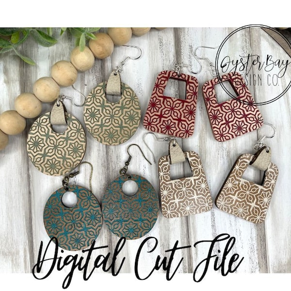 Quilt Pattern Earrings, 2 Shapes and 2 Options Included, Reverse Engrave Earrings, Quilt Design Earrings ***Digital File Only***