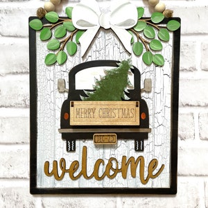 Farm Truck Interchangeable Door Hanger - Interchangeable Door Hanger with 10 Seasons included, Red Truck Décor, Farmhouse, Digital File only