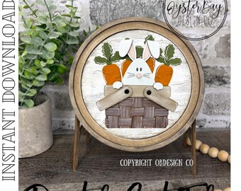 Bunny Basket Sign Insert SVG, Round and Square Easel Holder (Digital File Only)