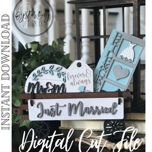 Add on for Interchangeable Wagon/Crate Shelf Sitter - Wedding/Just Married,Standing Interchangeable Wagon/Crate Digital File Only, Glowforge