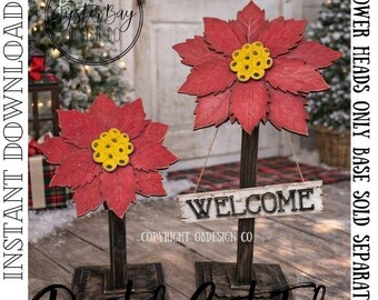 Poinsettia Heads for Porch Flower Welcome Sign SVG, Poinsettia Porch Decor - Digital File Only