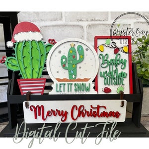 Complemento para carrinho intercambiável/caixa/prateleira elevada - Bandeja em camadas de cactos para Natal, decoração de cactos para Natal, arquivo digital apenas