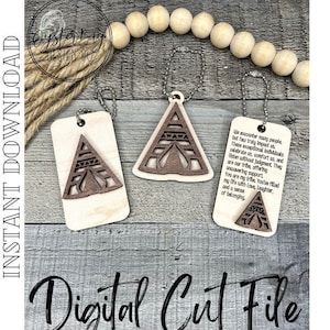 May include: Three wooden cut-out ornaments with a teepee design. The ornaments are on a wooden background with a string of wooden beads. The text on the ornament reads: "We encounter many people, but few truly impact us. These exceptional individuals celebrate us, comfort us, and listen without judgment. They are our tribe, offering unwavering support. You are my tribe. You've filled my life with love, laughter, and a sense of belonging."