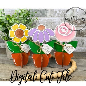 Potted Flower Shelf Sitters, Home Decor, Spring Decor, Mother&#39;s Day, Birthday Standing Shelf Sitter, Spring Decor SVG ***DIGITAL File Only
